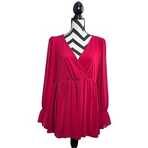 Torrid Sz 2 Stretch Holiday Sheer Puff Sleeve V-Neck Holiday Babydoll Blouse